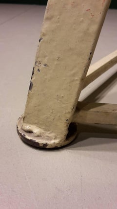 20th Century Pair of French White Industrial Stools Made of Metal and Wood