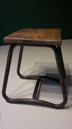20th Century, French Industrial Stool Made of Metal and Wood, 1950s