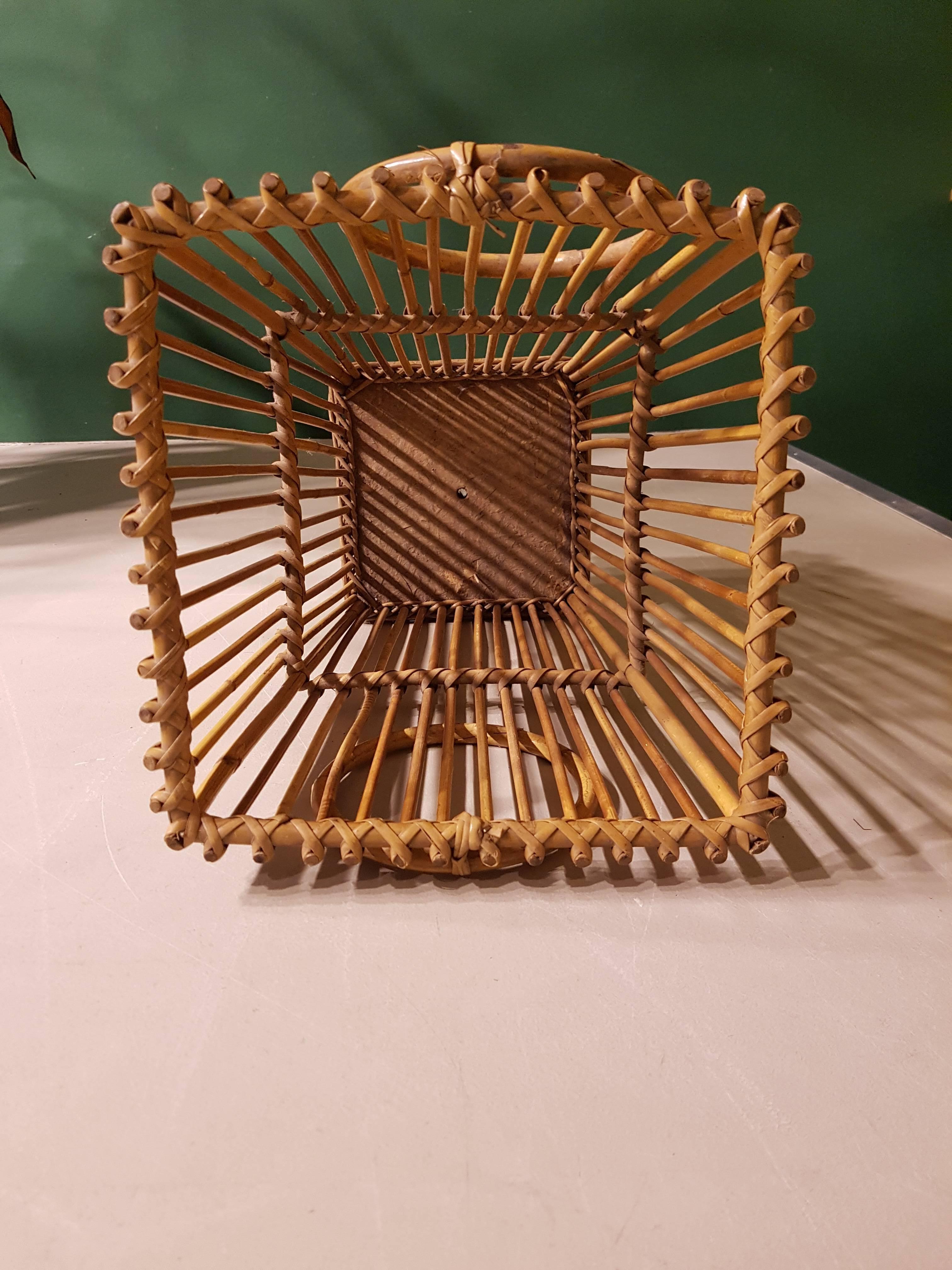 20th Century French Square Basket Made of Wicker, 1960s In Good Condition In Berlin, DE