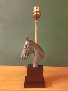20th Century French Table Lamp Horse's Head Made of Regulus & Black Marble 1970s