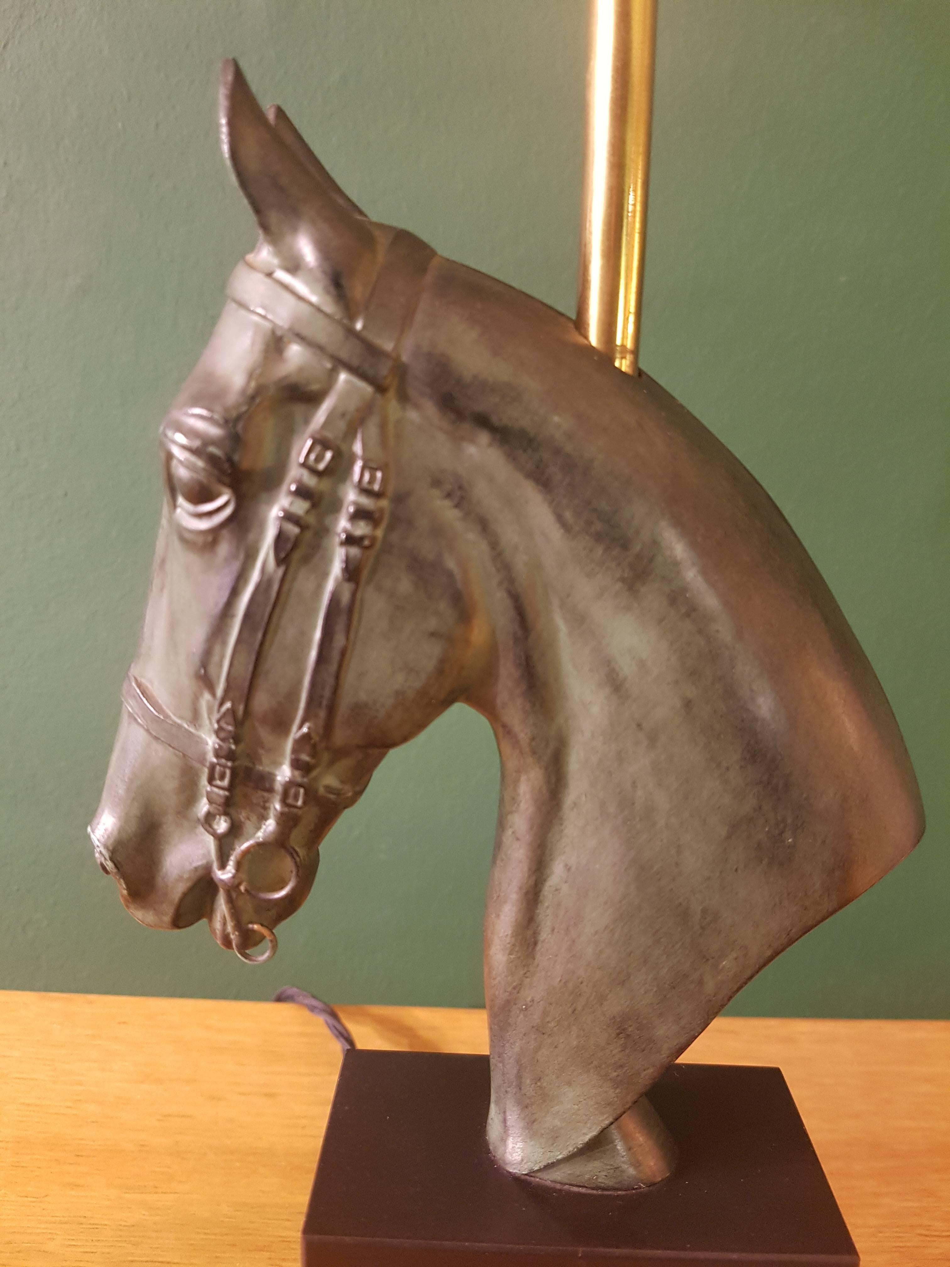 20th Century French Table Lamp Horse's Head Made of Regulus & Black Marble 1970s In Good Condition For Sale In Berlin, DE