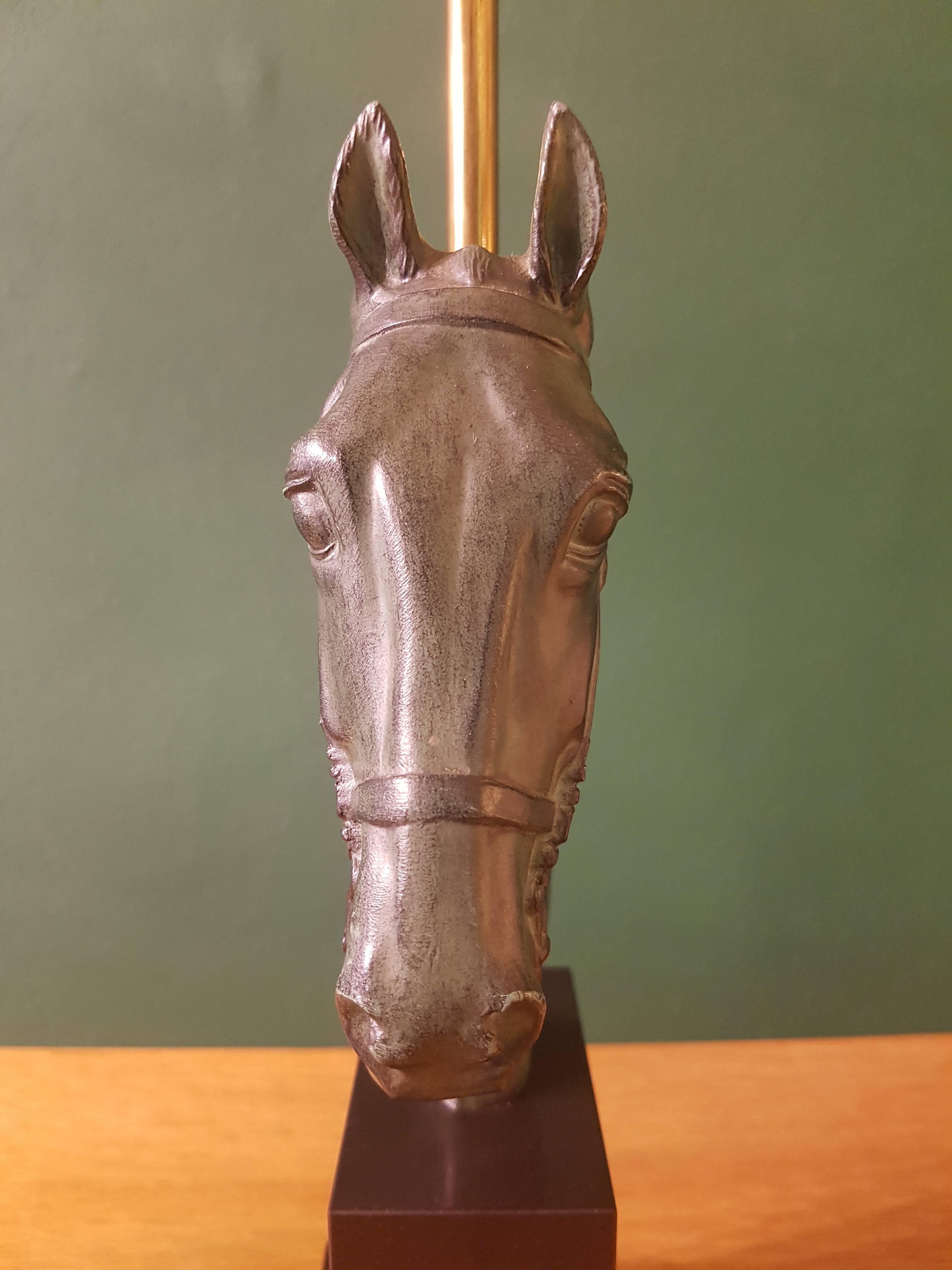 Late 20th Century 20th Century French Table Lamp Horse's Head Made of Regulus & Black Marble 1970s For Sale