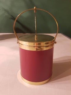 20th Century Belgian Red Ice Bucket Made of Brass and Imitation Leather, 1970s