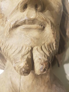 19th Century Italian Sculpted Christ Walnut Head with Glass Eyes