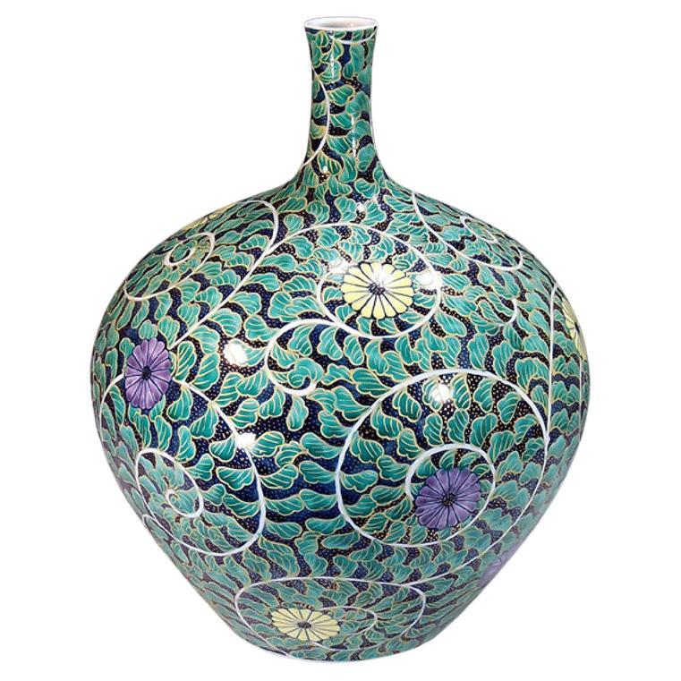 Contemporary Japanese Green Black Porcelain Vase by Master Artist