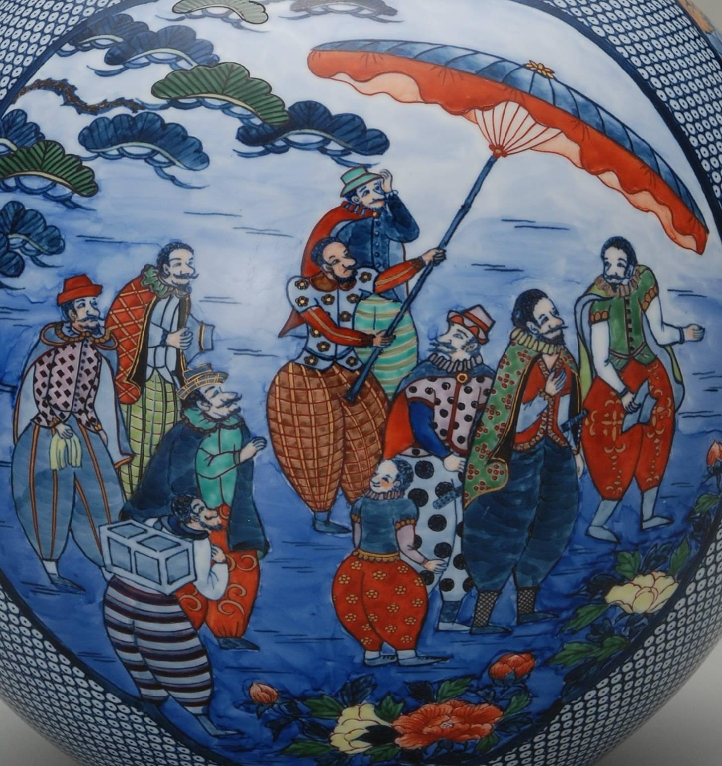 Japanese Large Imari Hand Painted Blue Porcelain Vase by Master Artist, 2018 In New Condition In Takarazuka, JP