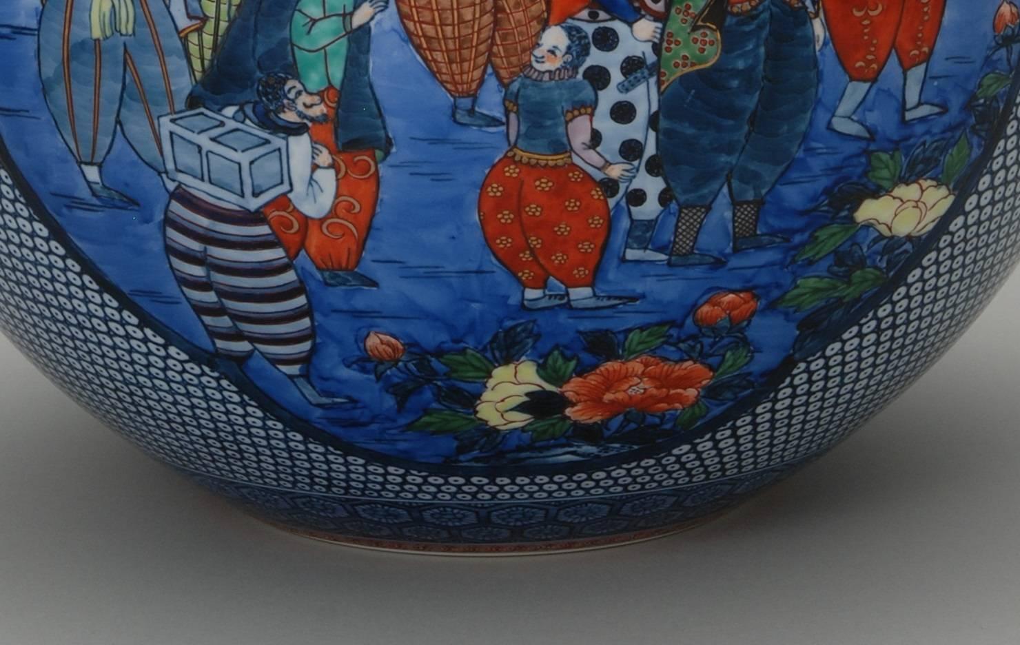 Japanese Large Imari Hand Painted Blue Porcelain Vase by Master Artist, 2018 1