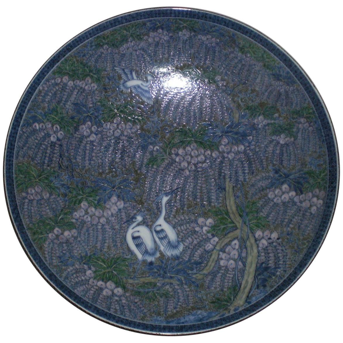 Japanese Blue Porcelain Centerpiece by Contemporary Master Artist 1