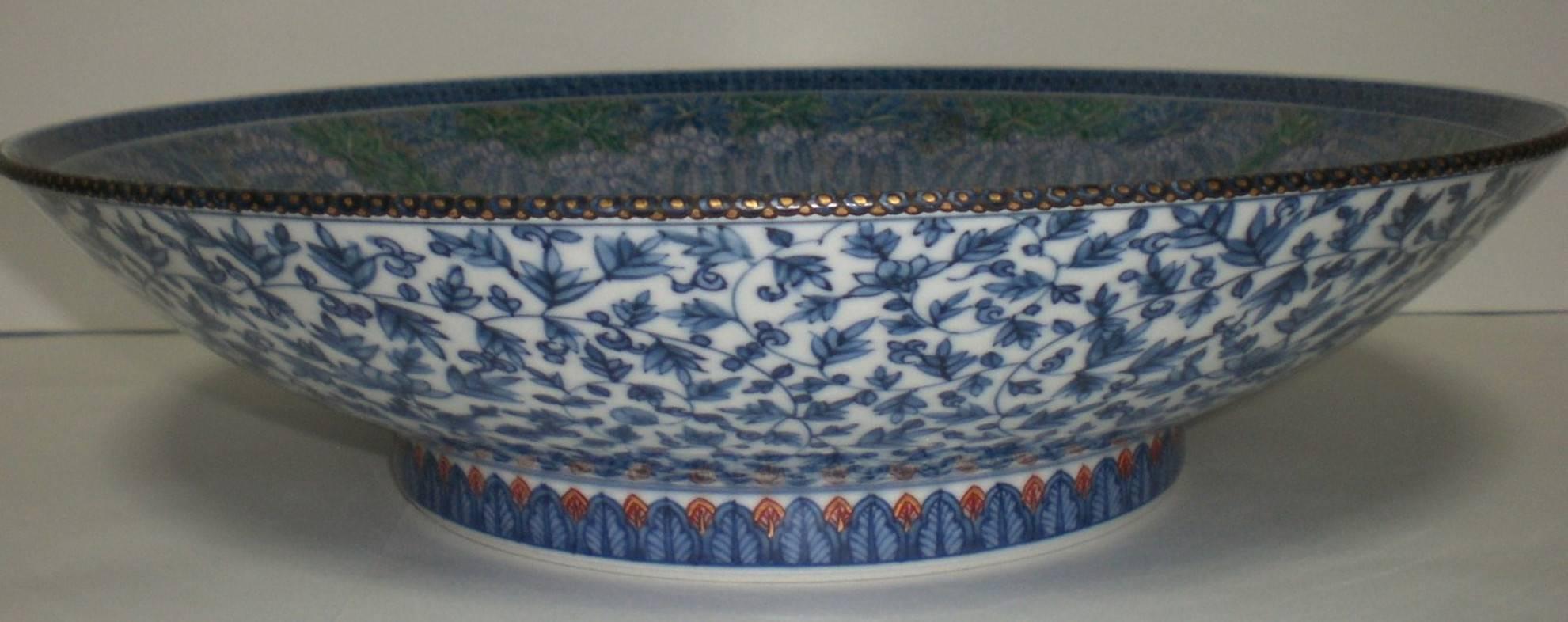 Hand-Painted Japanese Blue Porcelain Centerpiece by Contemporary Master Artist