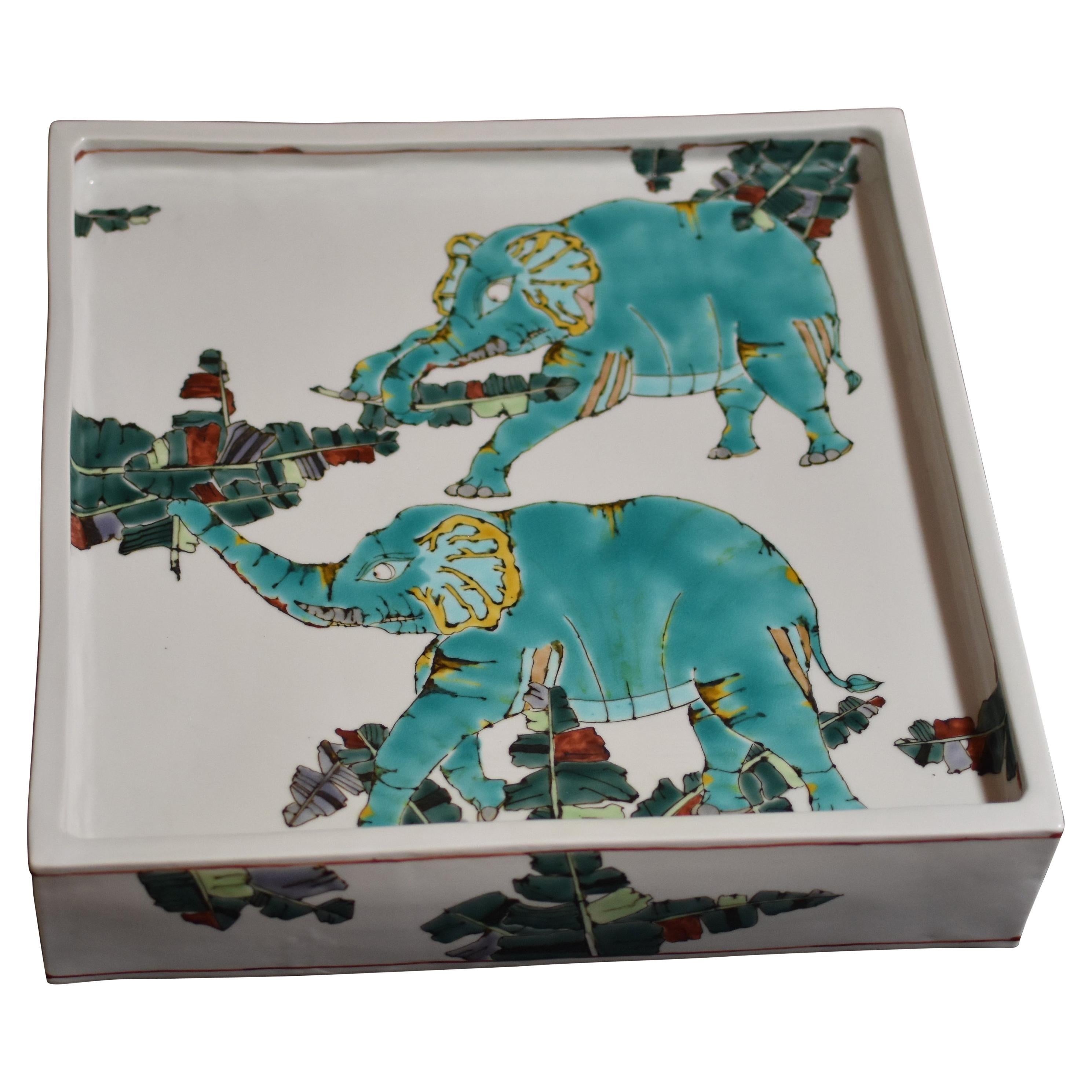Japanese Contemporary Green Blue Porcelain Charger by Master Artist, 2