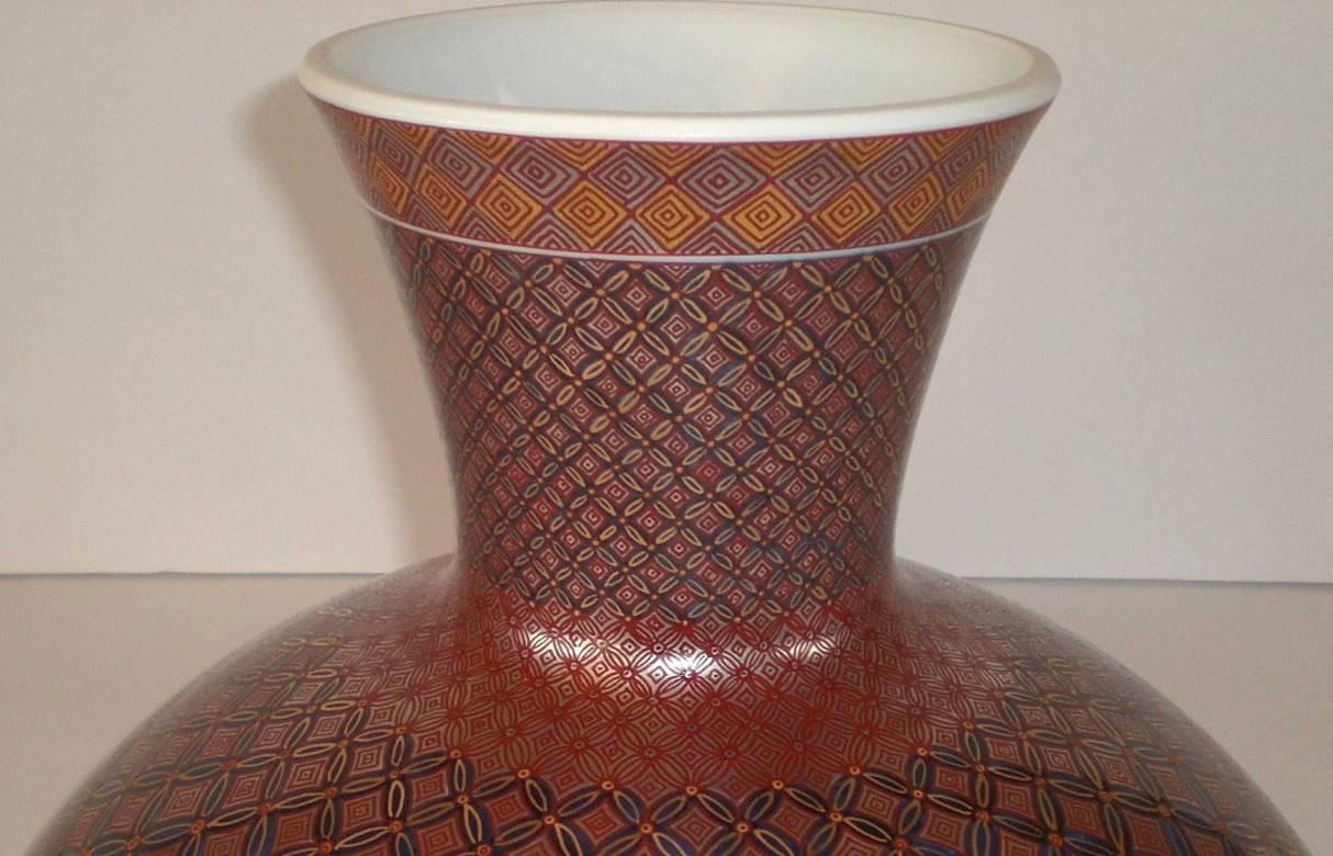 Gold Japanese Gilded Red Blue Imari Porcelain Bowl on Pedestal by Master Artist, 2018