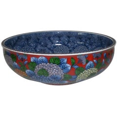 Japanese Contemporary Red Blue White Porcelain Bowl by Master Artist