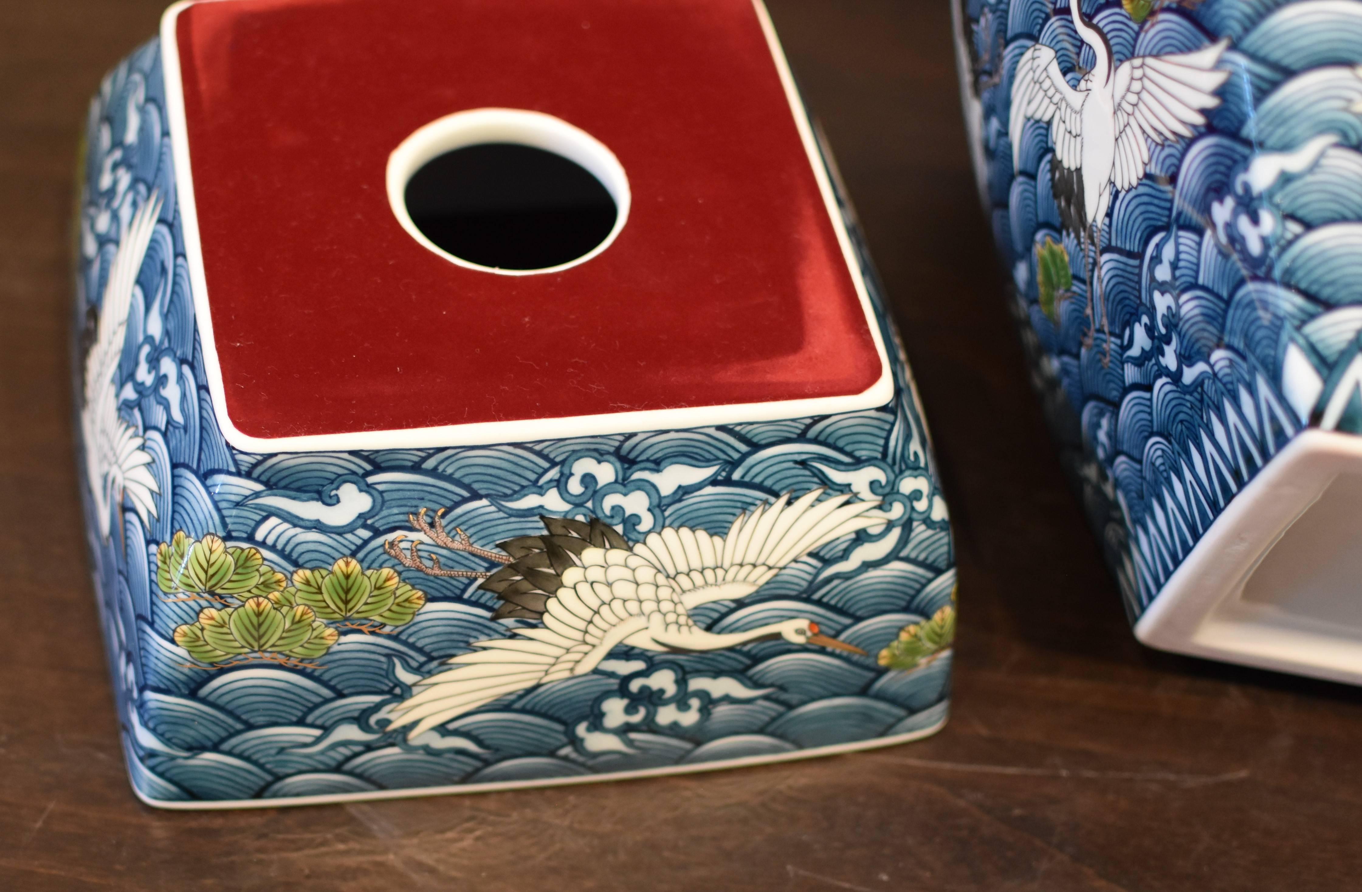 Contemporary Massive Japanese Blue Three-Piece Imari Lidded Temple Jar by Master Artist, 2016