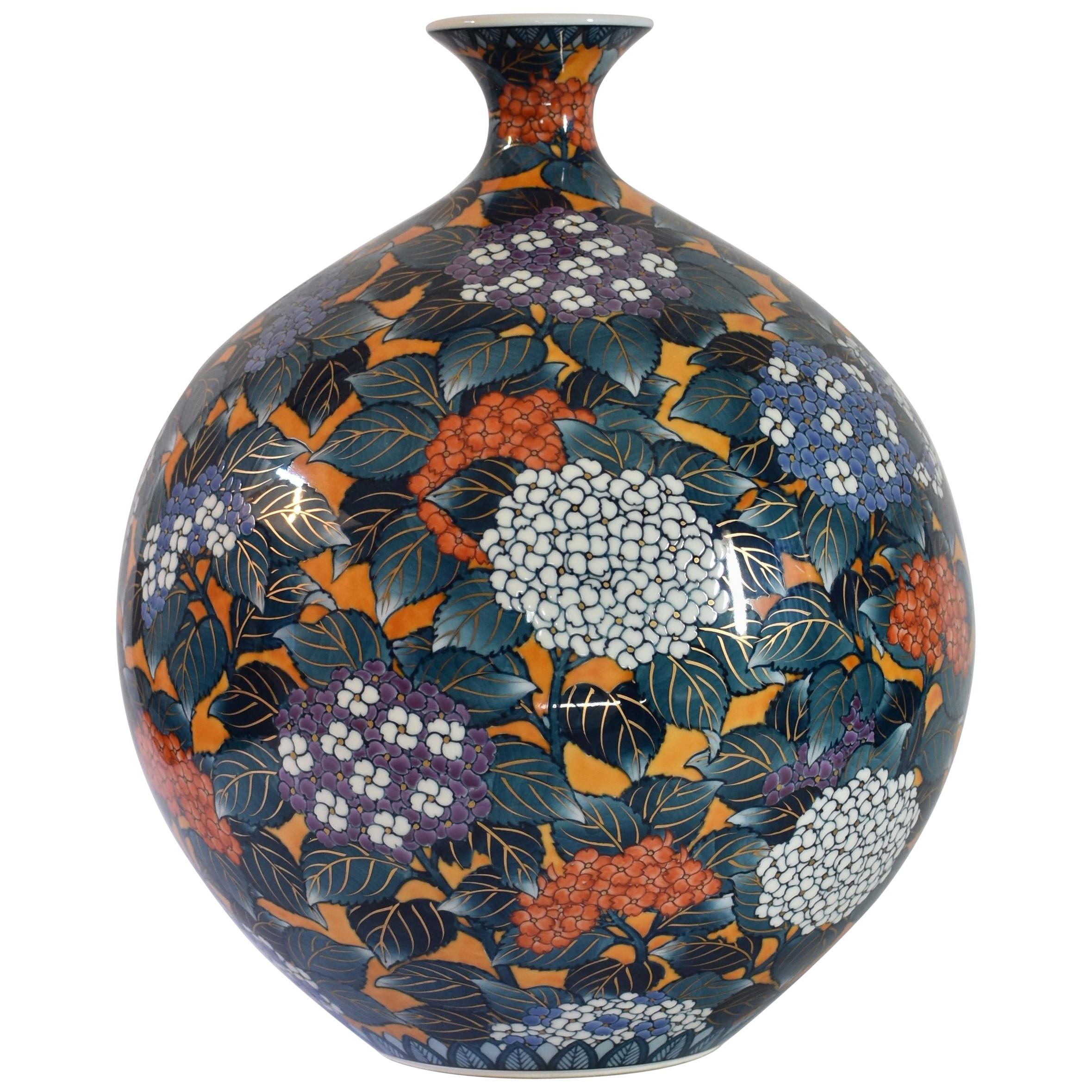 Large Japanese Contemporary Blue Orange Imari Porcelain Vase by Master Artist 4