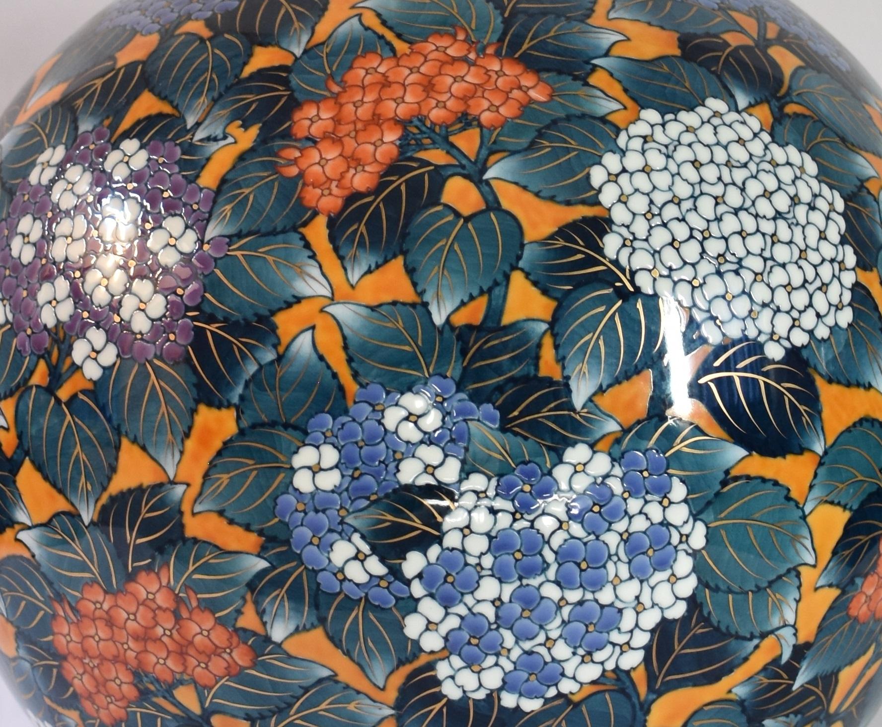 Large Japanese Contemporary Blue Orange Imari Porcelain Vase by Master Artist 3