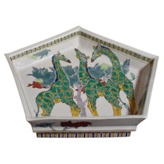 Piatto da portata in porcellana giapponese Kutani, con motivo giraffa, verde e giallo, di Yamachika