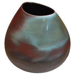 Japanese Contemporary Hand-Glazed Brown Blue Porcelain Vase by Master Artist