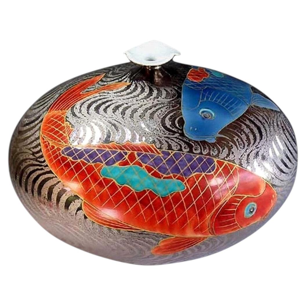 Japanese Contemporary Red Blue Platinum Porcelain Vase by Master Artist, 3