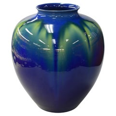 Japanese Blue Hand Glazed Vase By Tokuda Yasokichi III Living National Treasure