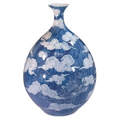 Japanese Blue White Porcelain Vase by Contemporary Master Artist