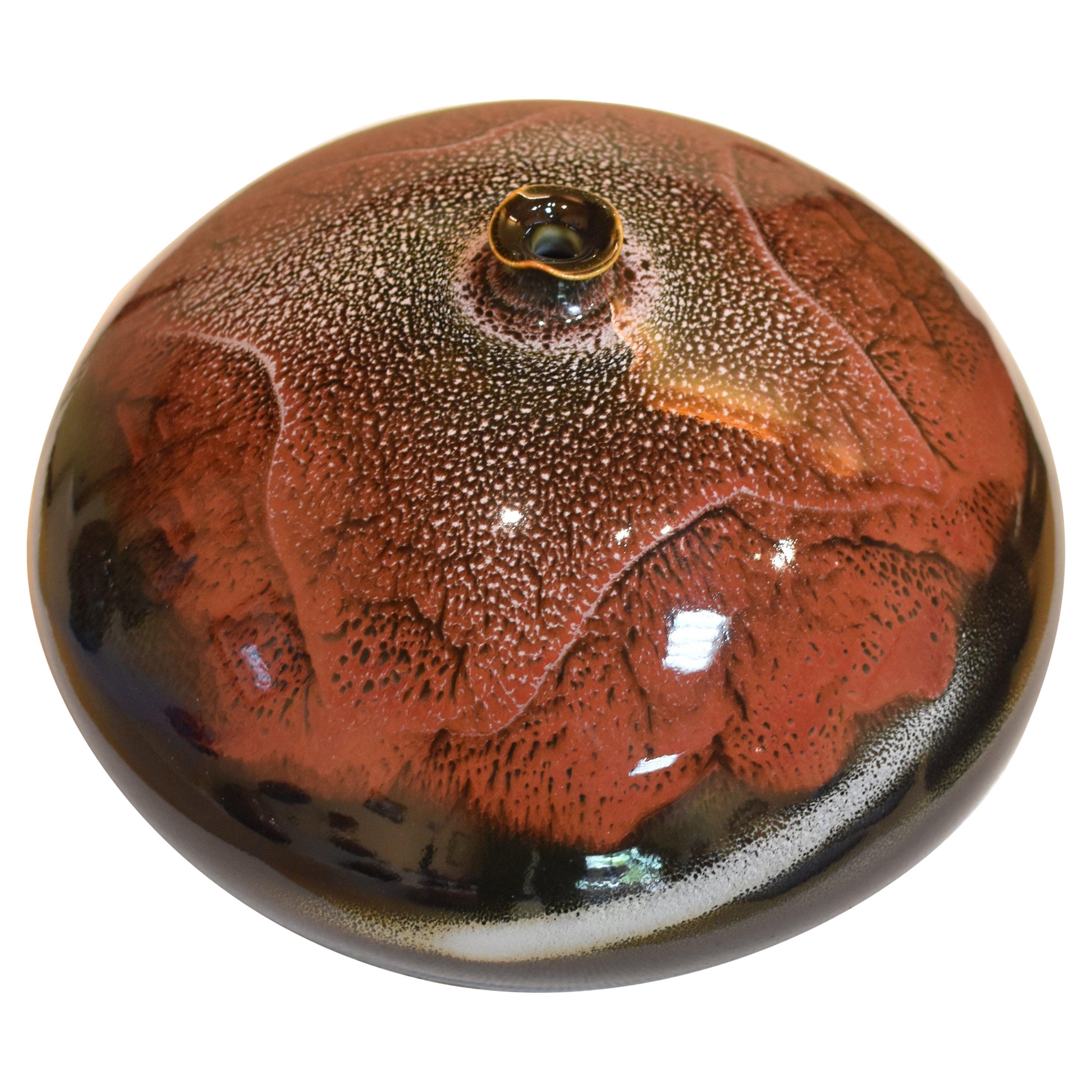 Japanese Contemporary Black Brown Hand-Glazed Porcelain Vase by Master Artist For Sale