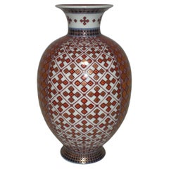 Contemporary Japanese Gilded Red Blue Porcelain Vase by Master Artist