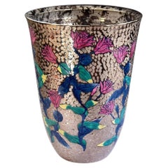 Imari Arita Porcelain Vase, Dimpled Platinum, Blue Pink and Green