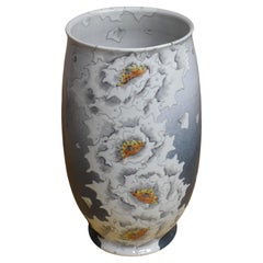 Japanese Contemporary White Blue Grey Porcelain Vase by Master Artist, 4