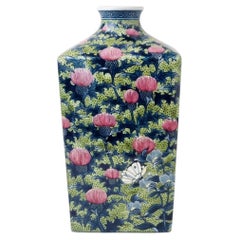 Japanese Contemporary Green Pink Porcelain vase by Master Artist