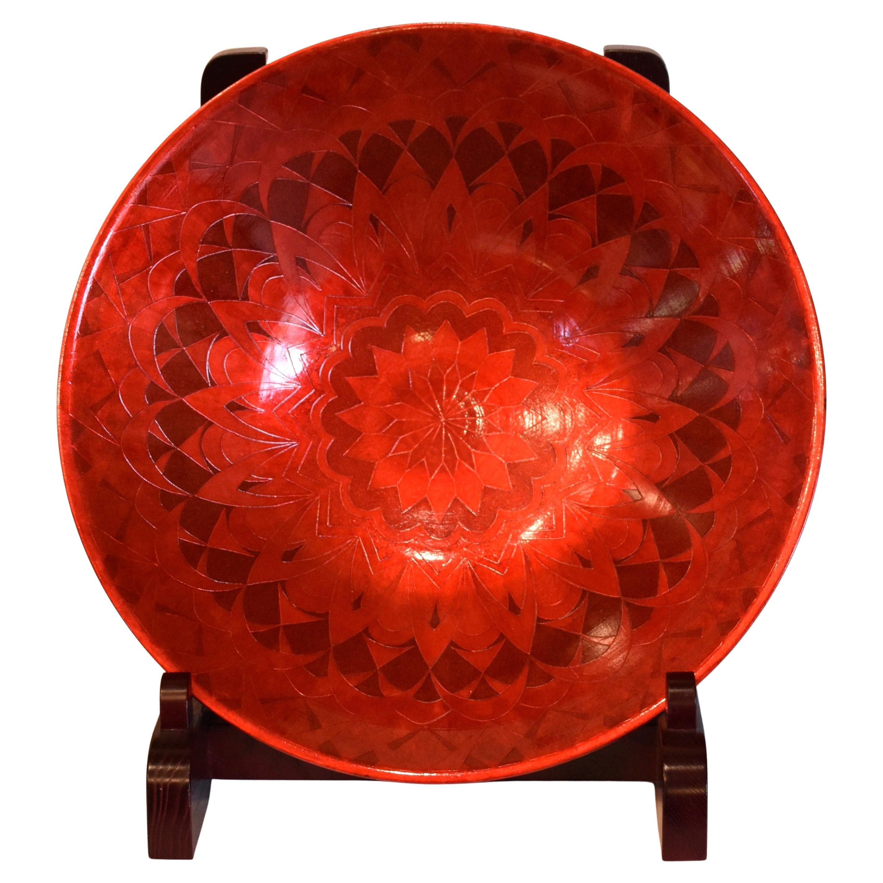 Japanese Contemporary Red Porcelain Bowl by Master Artist, 2