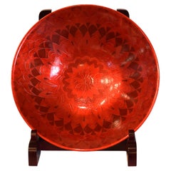 Japanese Contemporary Red Porcelain Bowl by Master Artist, 2