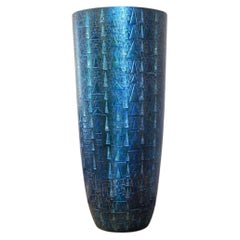 Japanese Contemporary Blue Silver Etched Porcelain Vase by Master Artist, 2