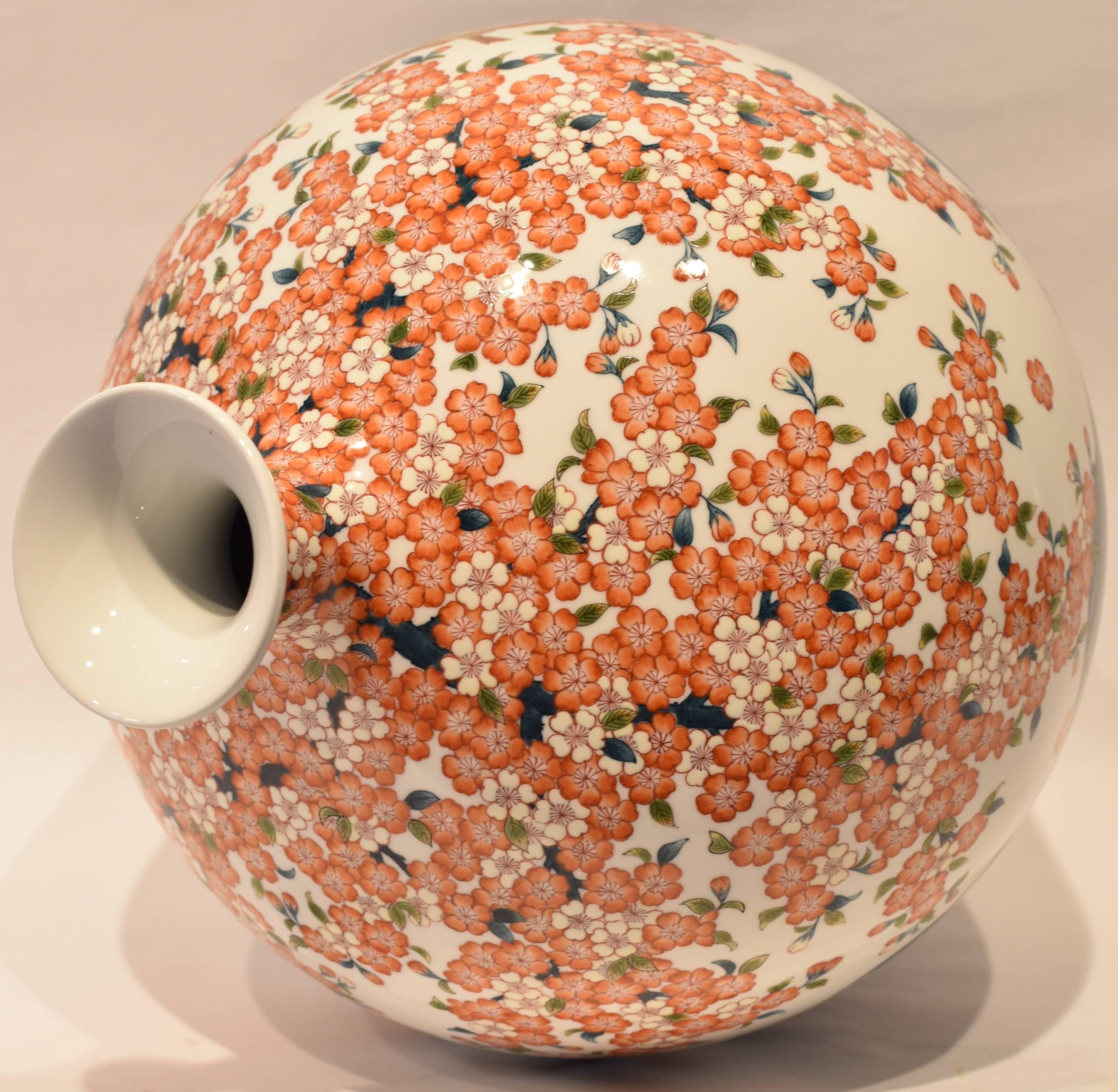 Hand-Painted Porcelain Vase by Japanese Master Artist (Cherry Blossom Series)