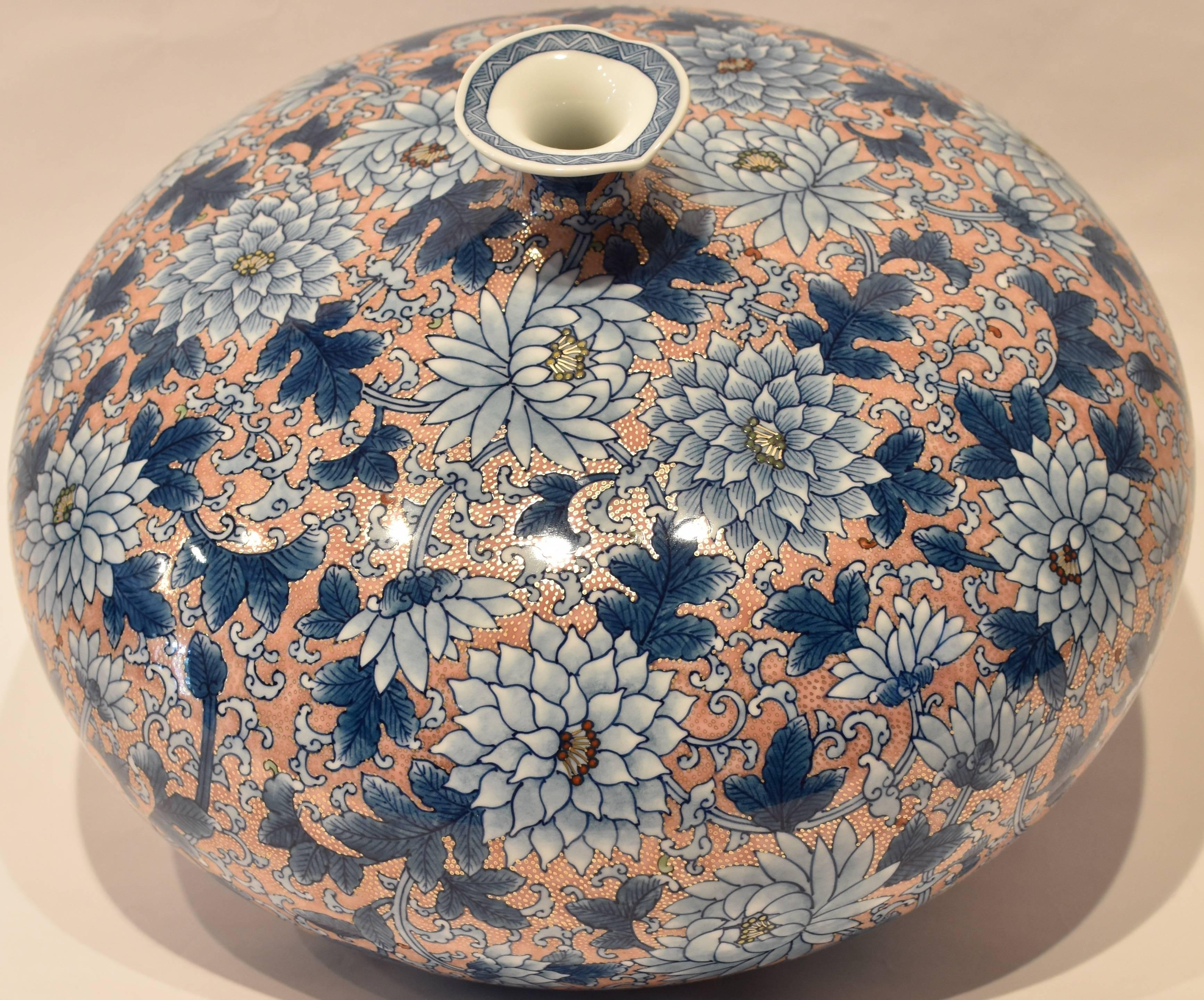 Gilt Large Japanese  Gilded Hand-Painted Decorative Porcelain Vase by Master Artist