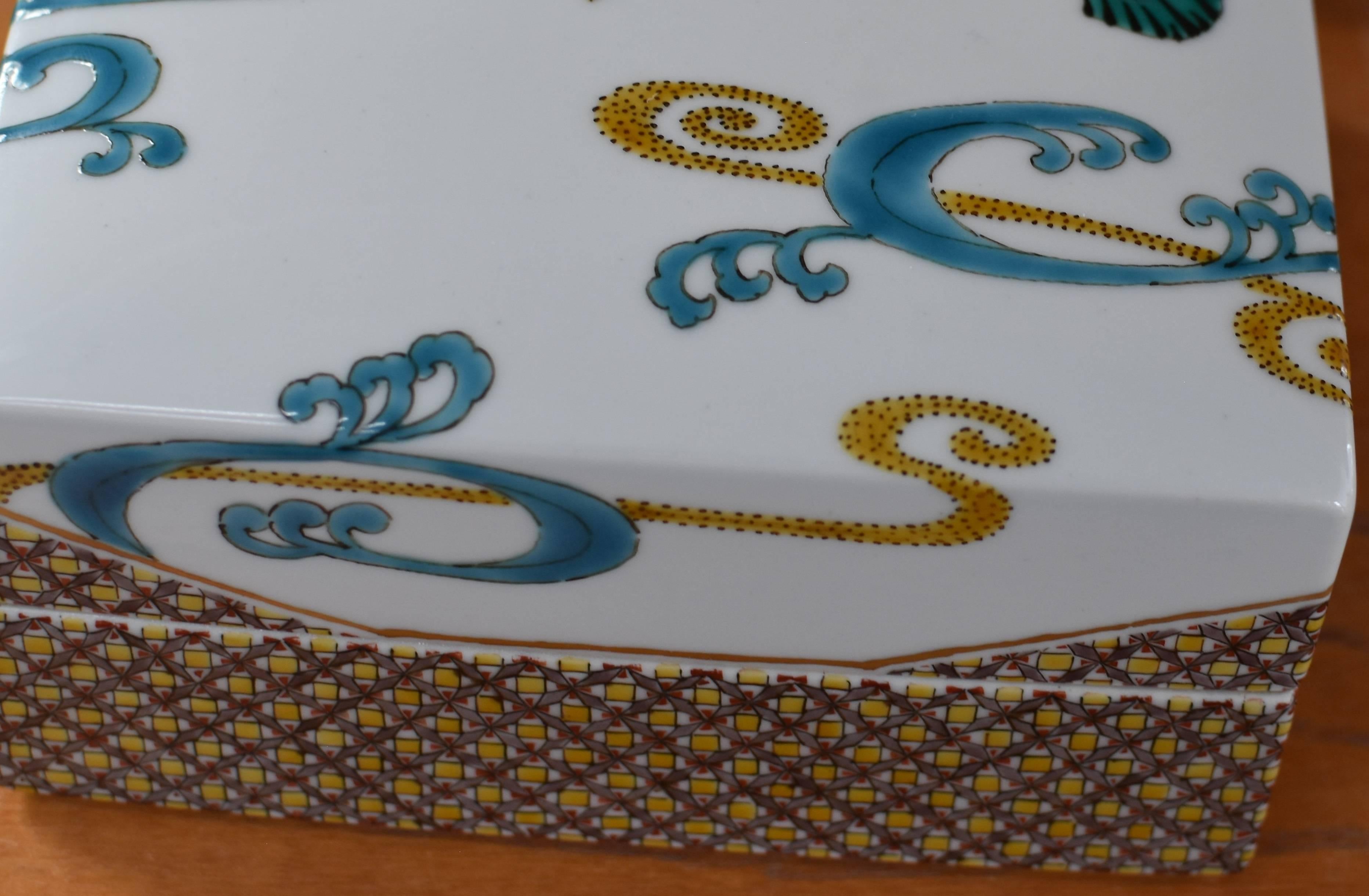 Hand-Painted Blue White Porcelain Box by Japanese Master Artist