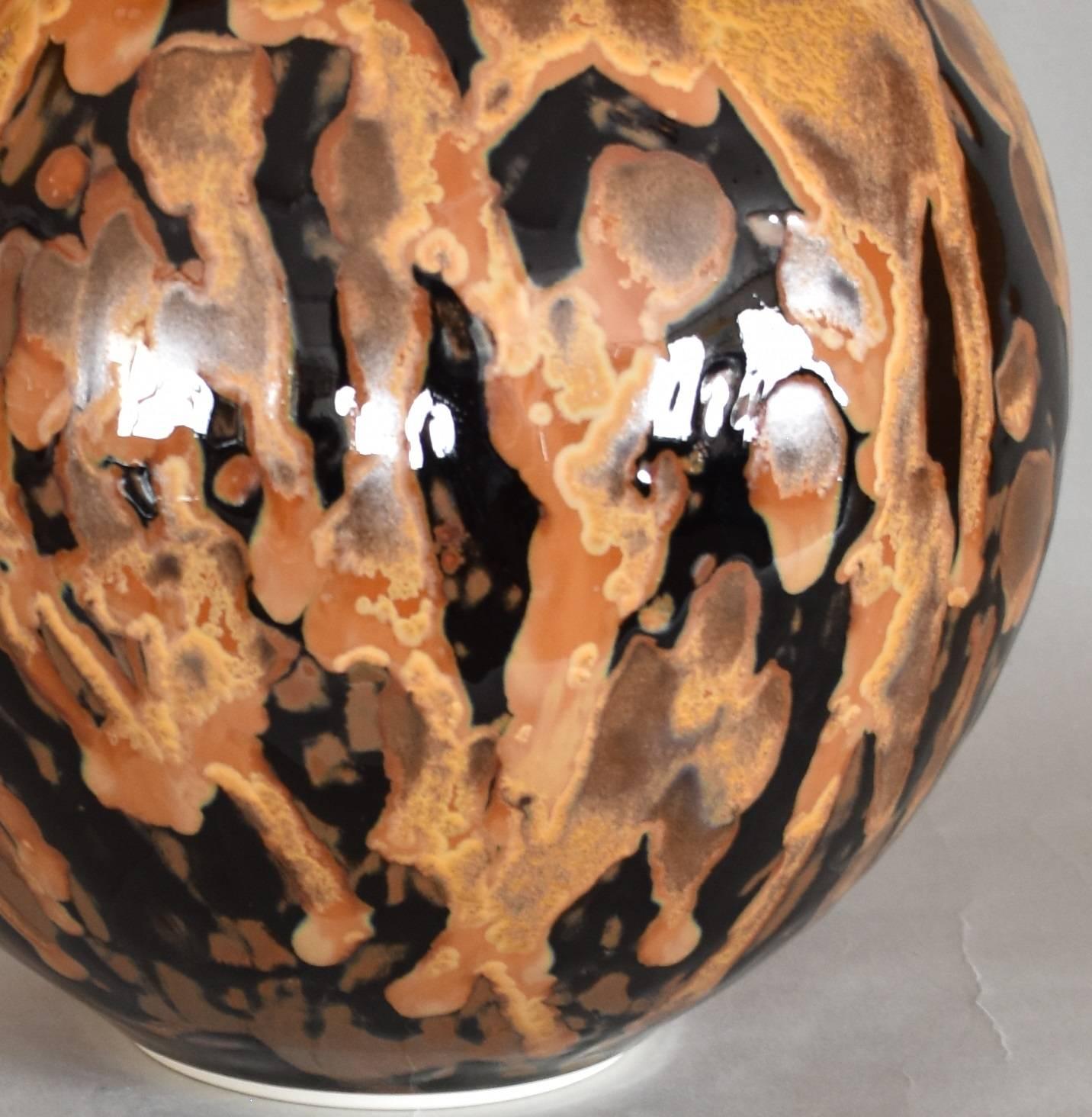 Japanese Contemporary Black Brown Hand-Glazed Porcelain Vase by Master Artist 1