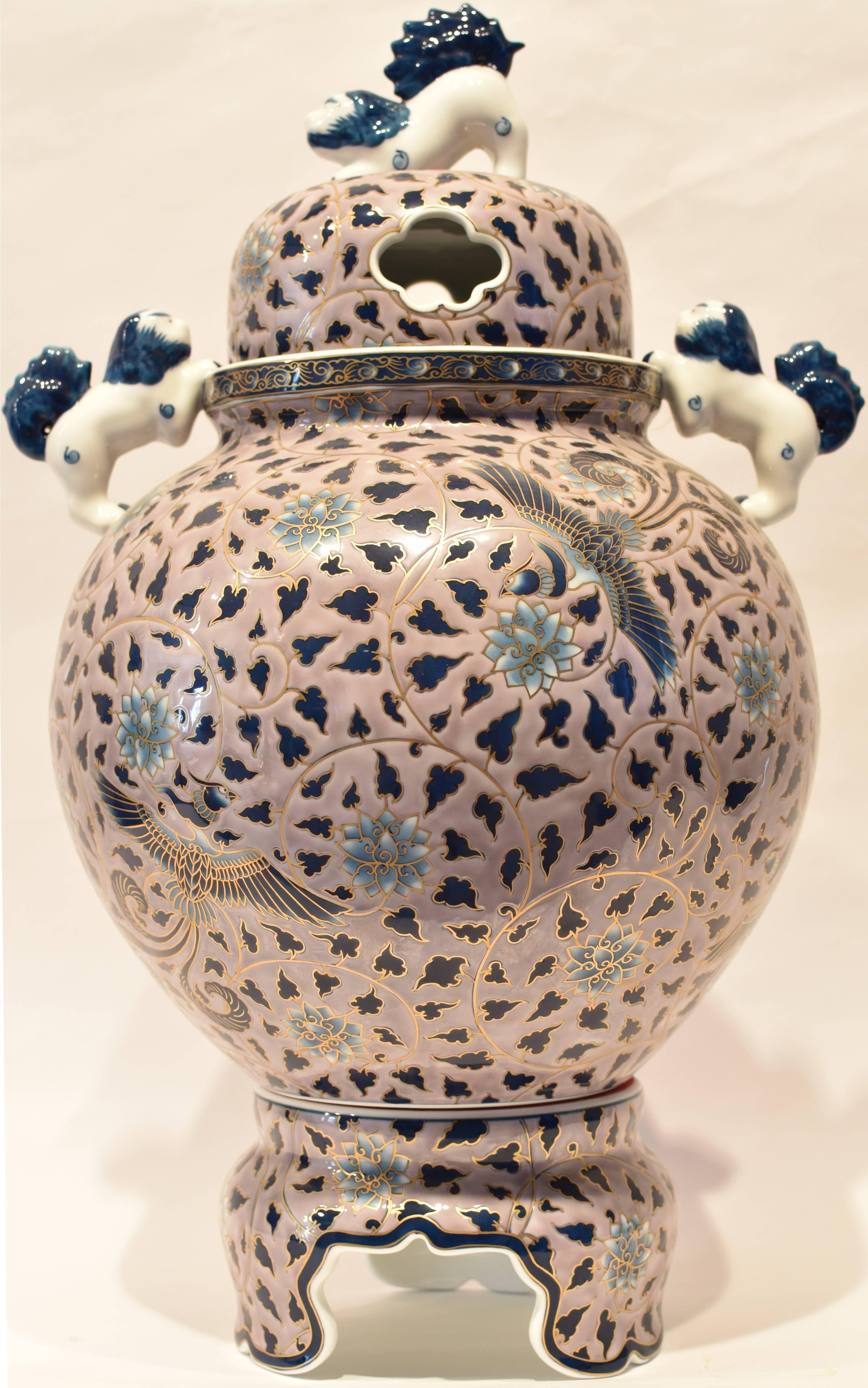 Large Japanese Gilded Hand-Painted Porcelain Vase by Master Artist 2