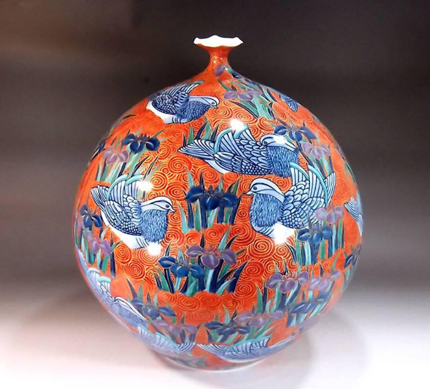 Large Japanese Gilded Hand-Painted Decorative Porcelain Vase by Master Artist 1