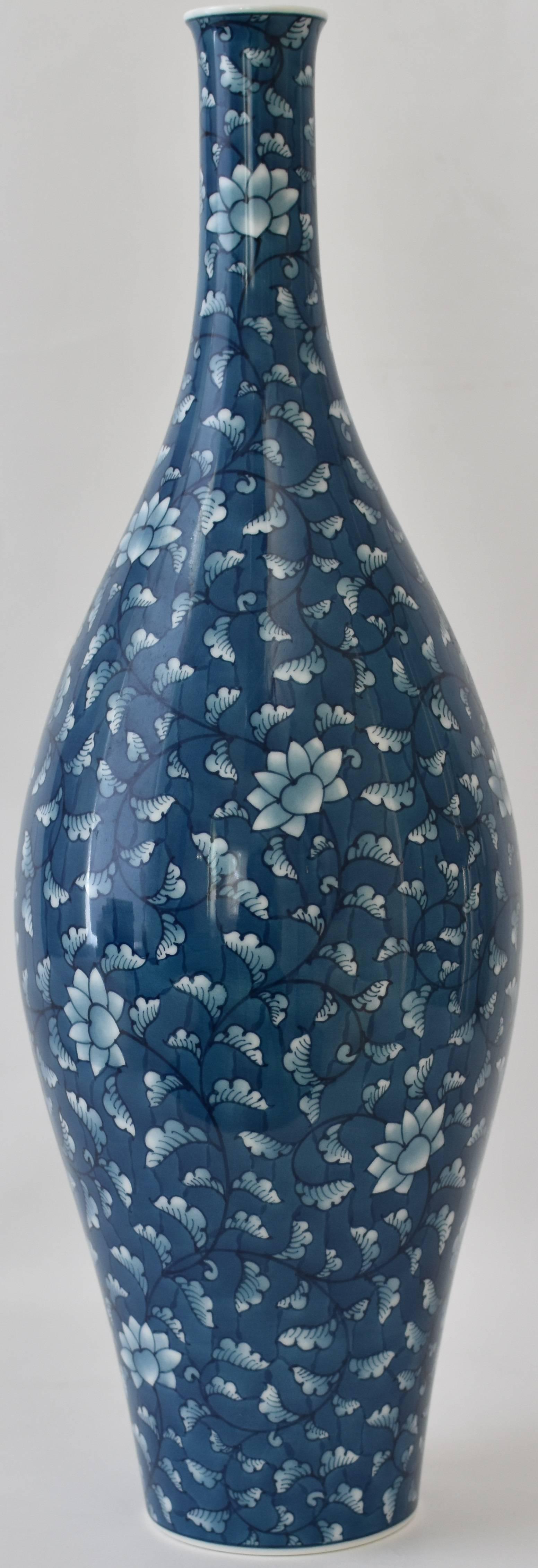 Large Japanese Imari Blue Hand-Painted Porcelain Vase by Master Artist 1