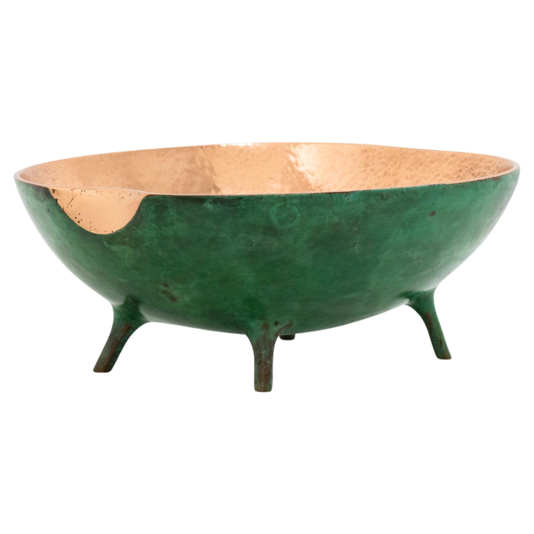 Verdigris Bronze Decorative Bowl with Legs, Vide-Poche For Sale