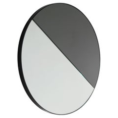 Orbis Dualis Miroir rond contemporain à teinte mixte et cadre noir, grand modèle