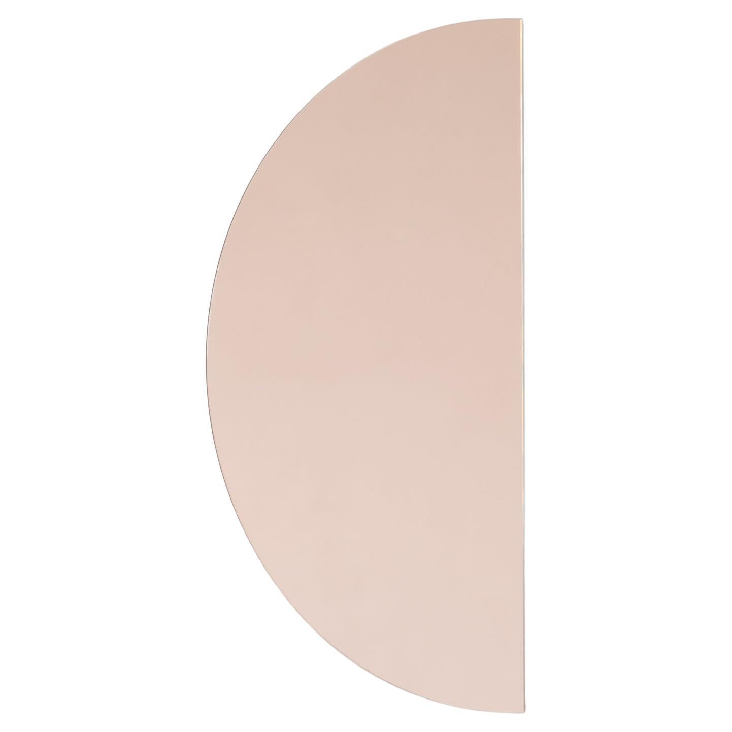 Luna Half-Moon Rose Gold Tinted Modern Frameless Mirror Floating Effect, Medium For Sale