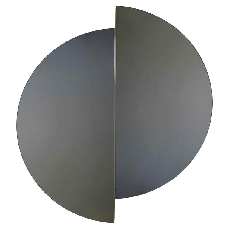Set of 2 Luna HalfMoon Black Tinted Round Frameless Modern Mirror, XL