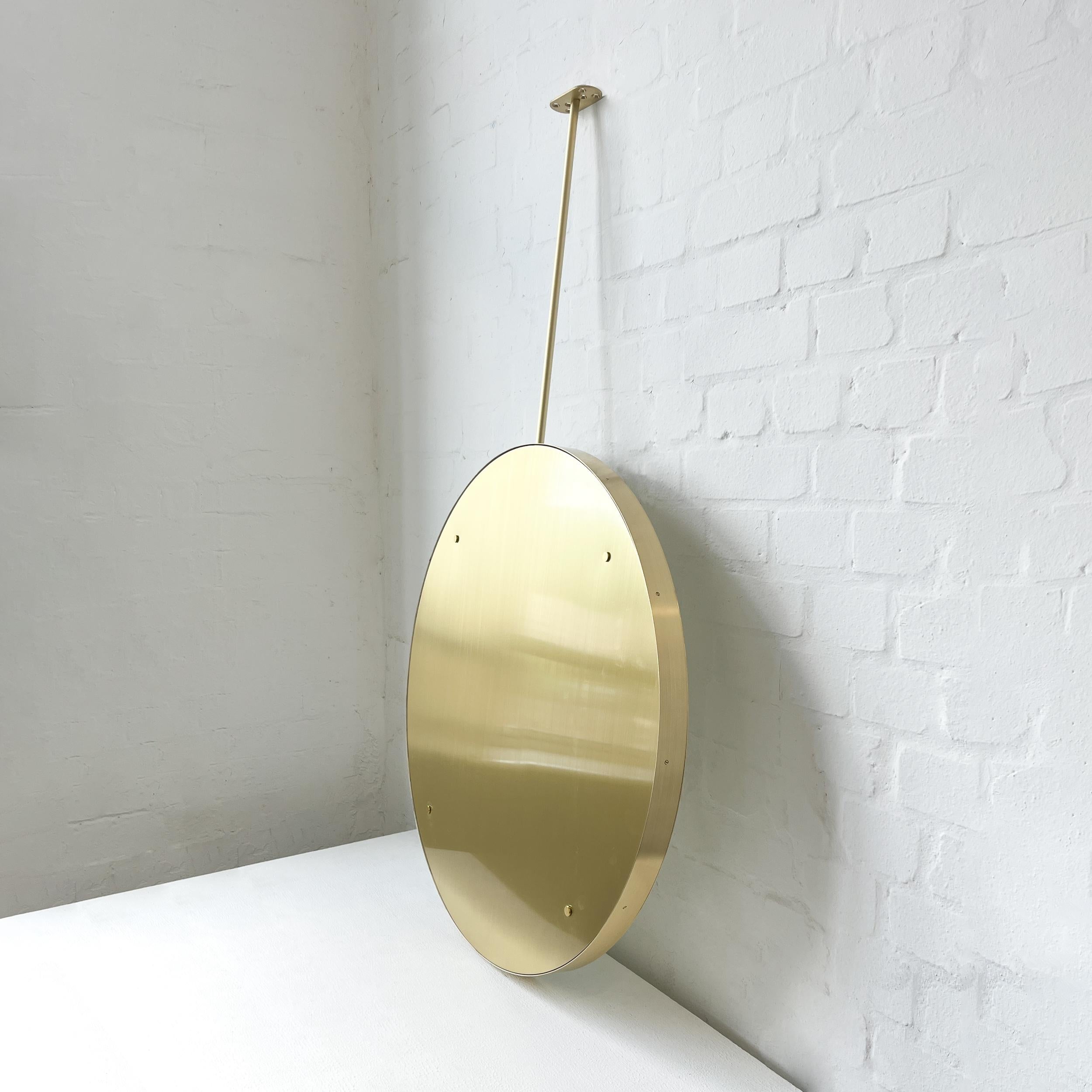 Brushed Illuminated Ceiling Suspended Orbis Round Mirror Brass Frame For Sale