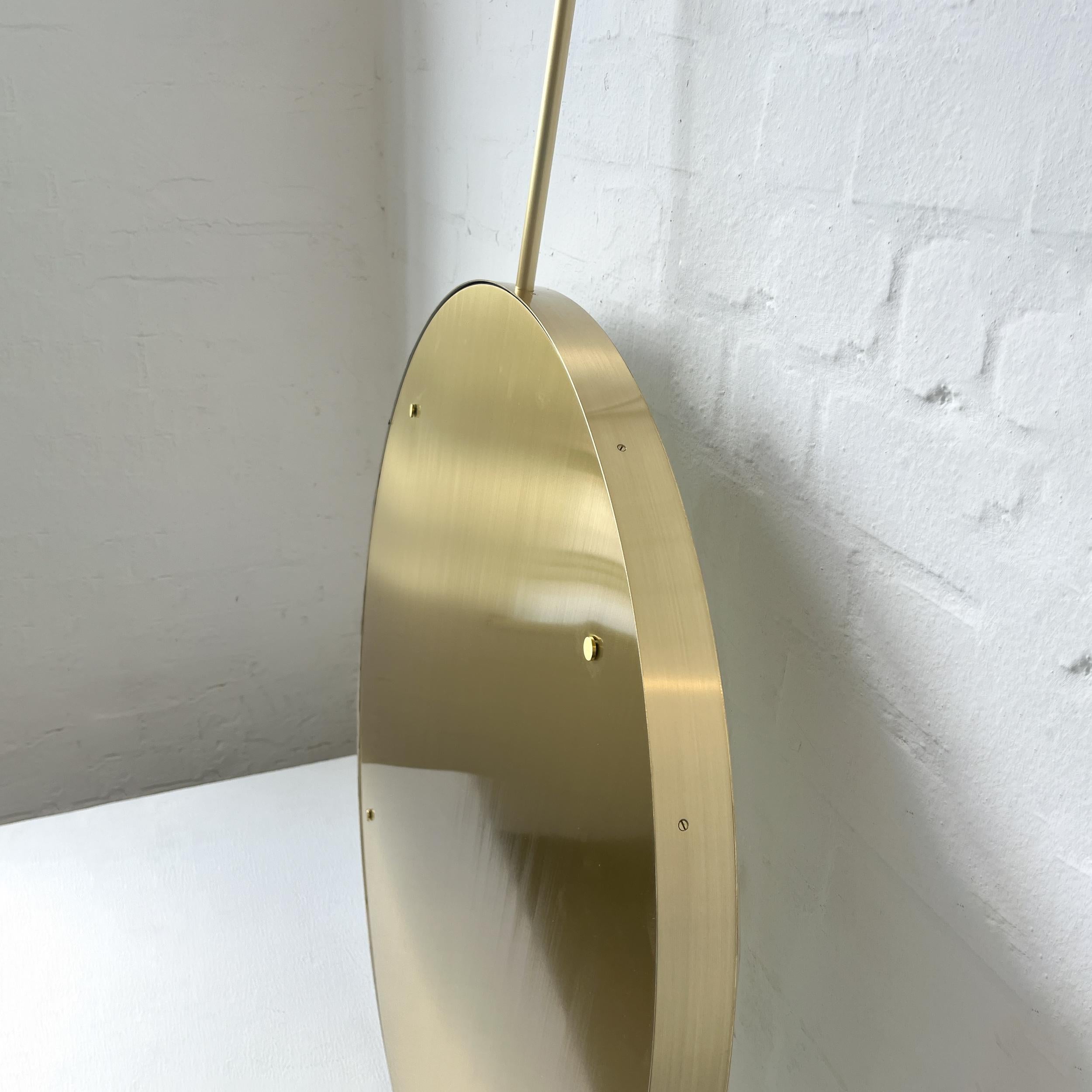 Contemporary Illuminated Ceiling Suspended Orbis Round Mirror Brass Frame For Sale