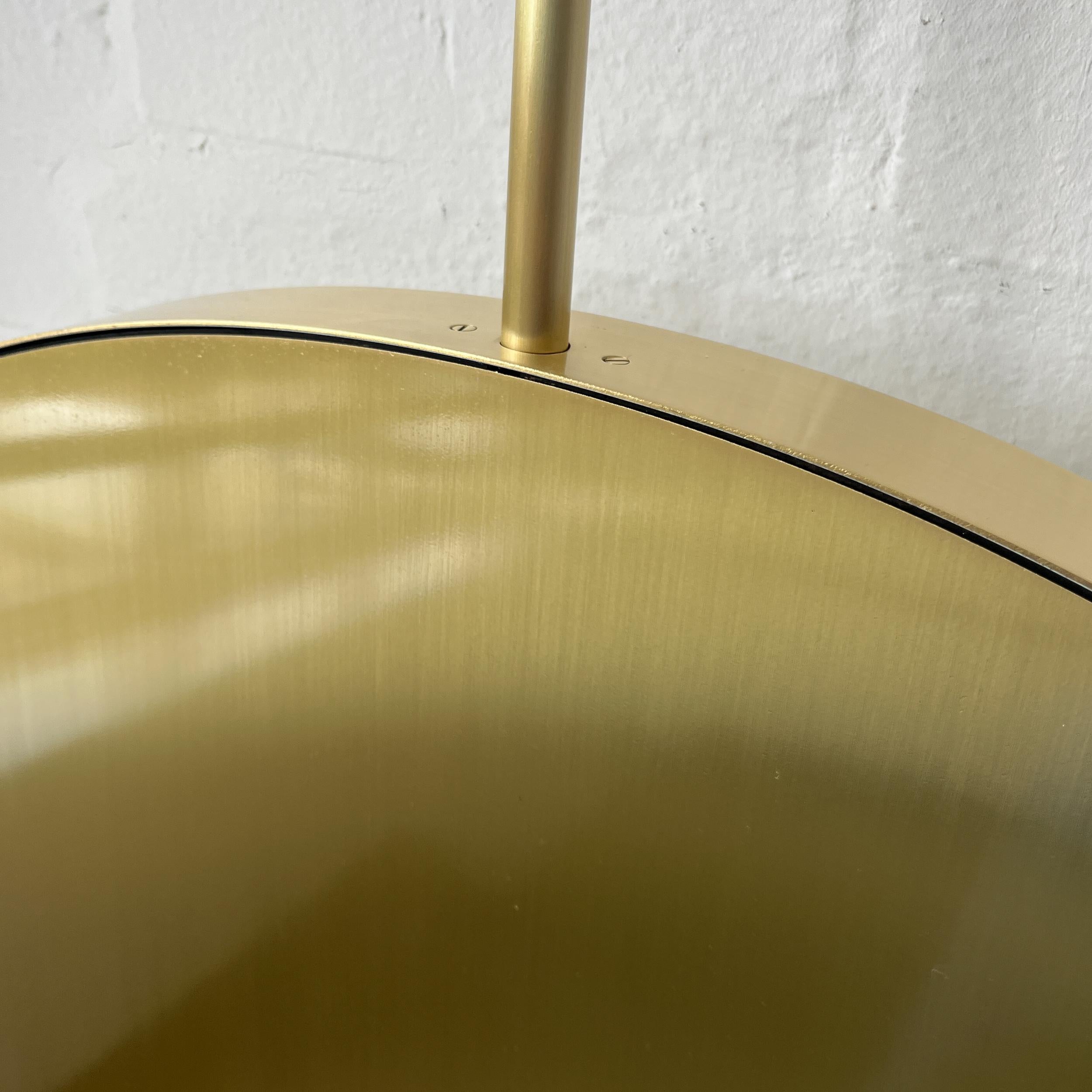 Illuminated Ceiling Suspended Orbis Round Mirror Brass Frame For Sale 1