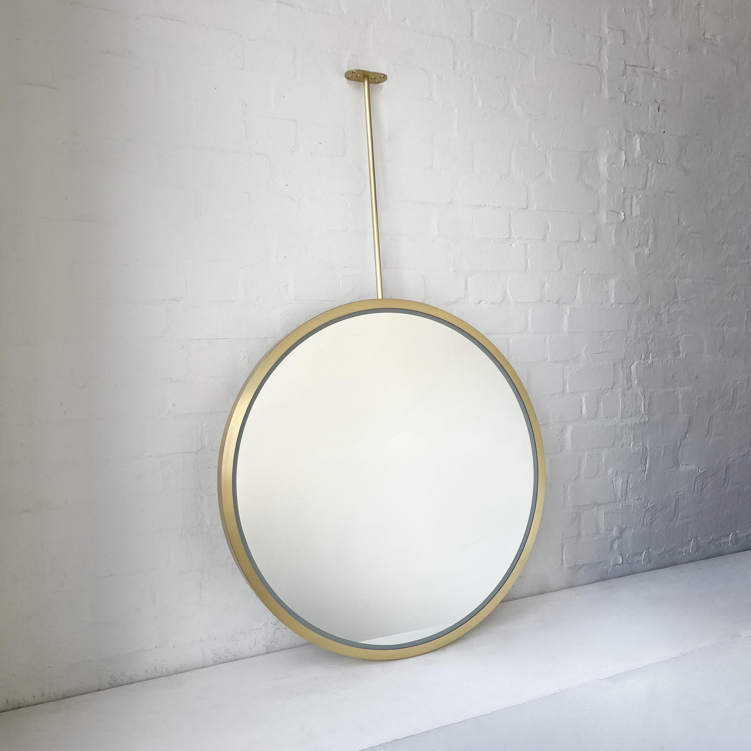 Illuminated Ceiling Suspended Orbis Round Mirror Brass Frame For Sale 3