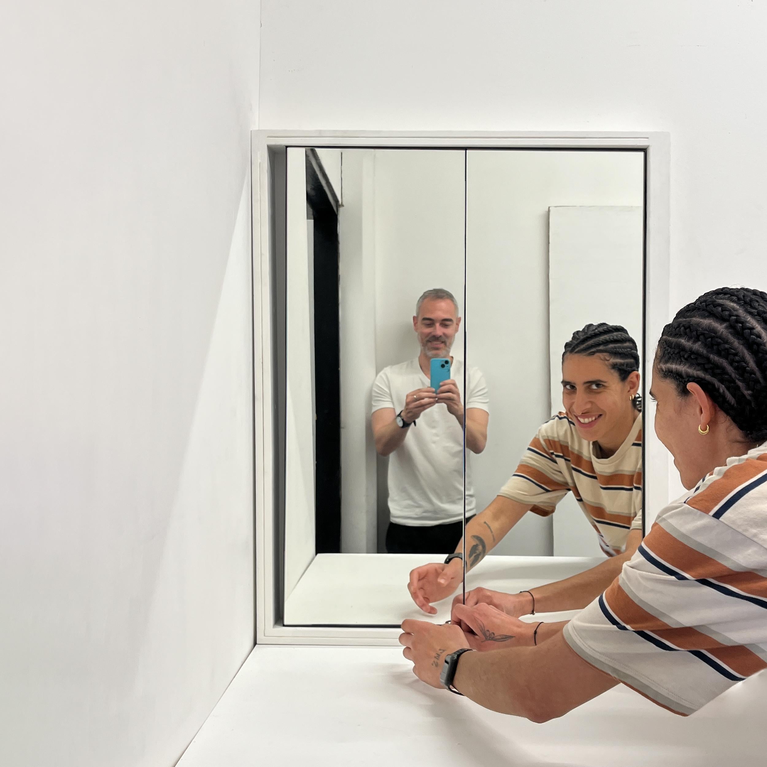 Bifold Foldable Rectangular Mirror with Blackened Metal Frame For Sale 5