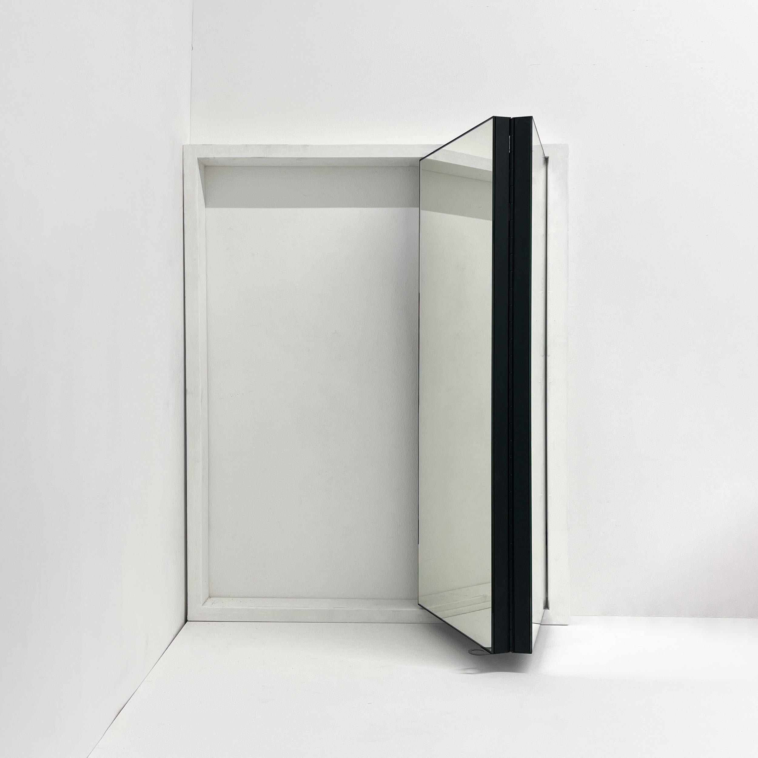 Bifold Foldable Rectangular Mirror with Blackened Metal Frame For Sale 3