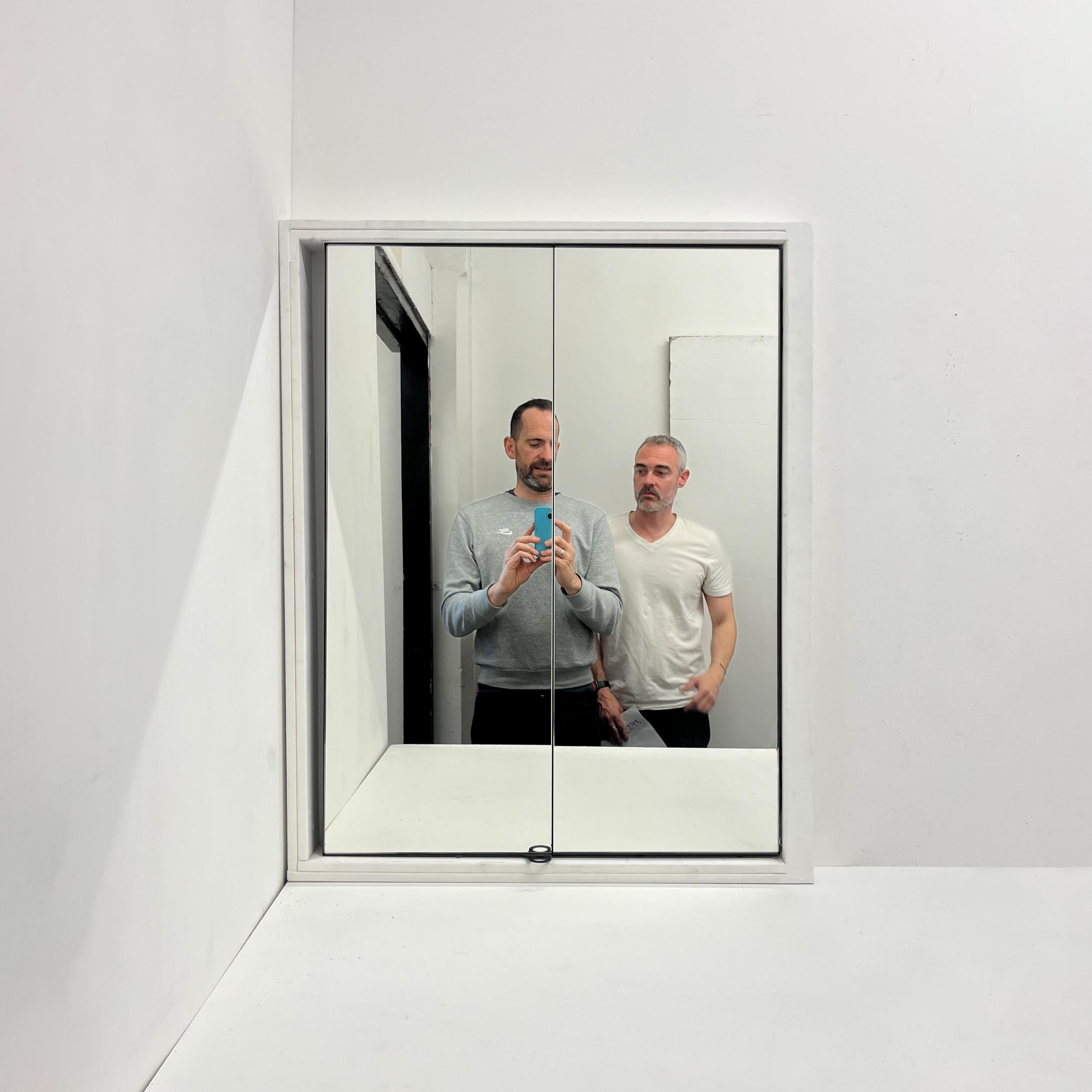 Bifold Foldable Rectangular Mirror with Blackened Metal Frame For Sale 2